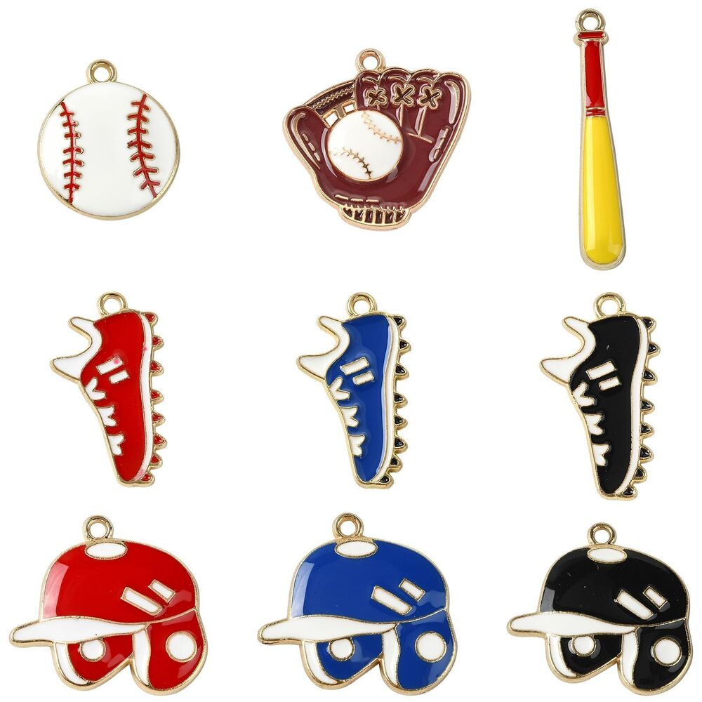 7760 45pcs 9 Styles Sports Charms - Baseball Glove, Bat, Shoe - Enamel